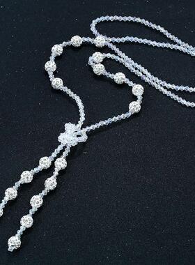 水晶串珠毛衣链玻璃毛衣链女好看