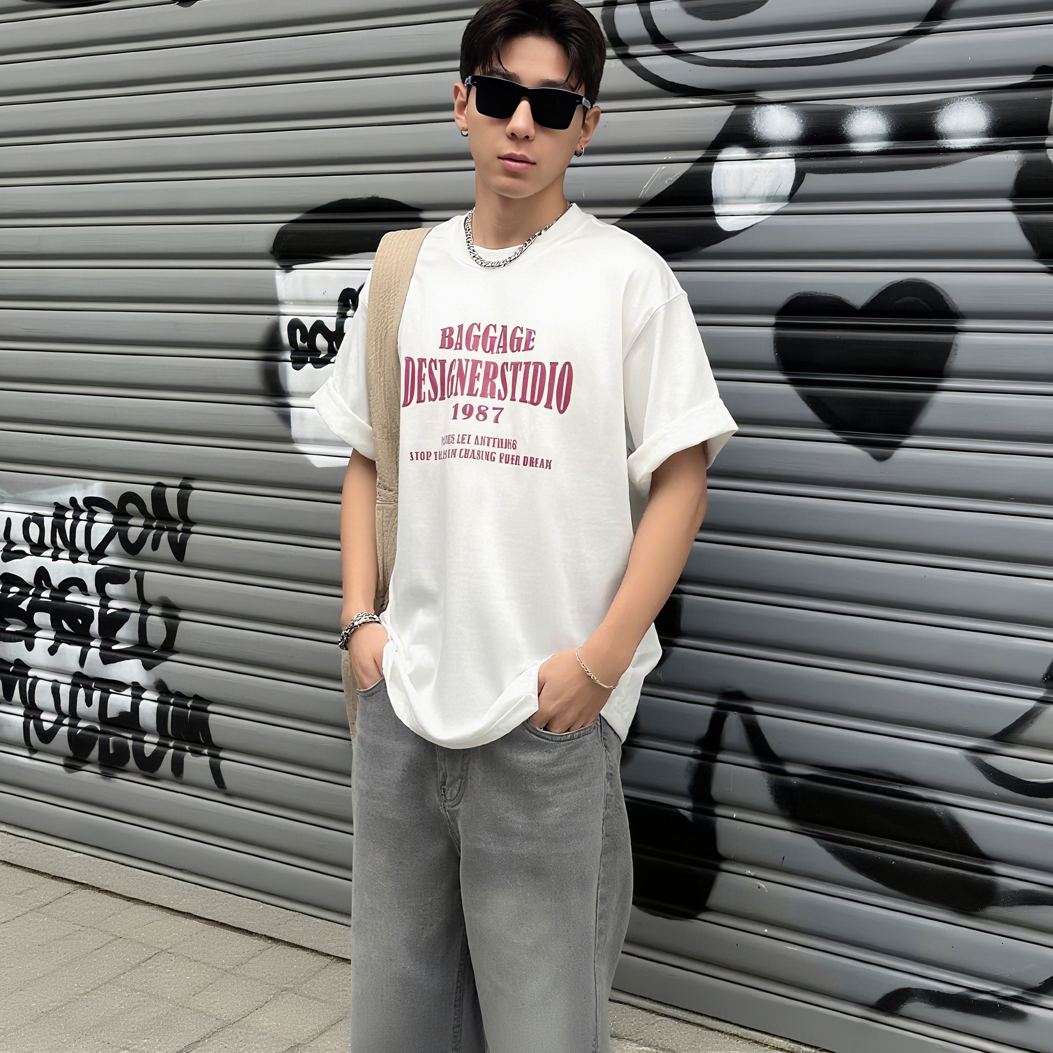 美式重磅纯棉字母印花T恤男士春夏季2025新款宽松休闲上衣短袖衫