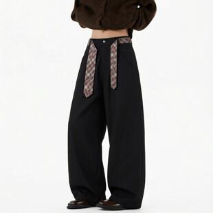 复古垂感宽松休闲阔腿微喇裤 老钱风格 轻奢春季 男装 纹腰带弯刀西裤
