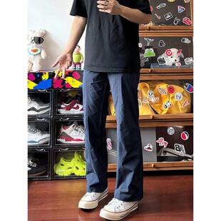 藏蓝色直筒斜切冲锋裤男男夏季宽松户外登山运动风防水休闲工装裤