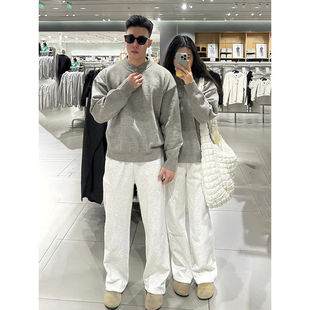 白灰色斜切弯刀微喇卫裤男生春季重磅垂坠感解构休闲直筒运动裤子