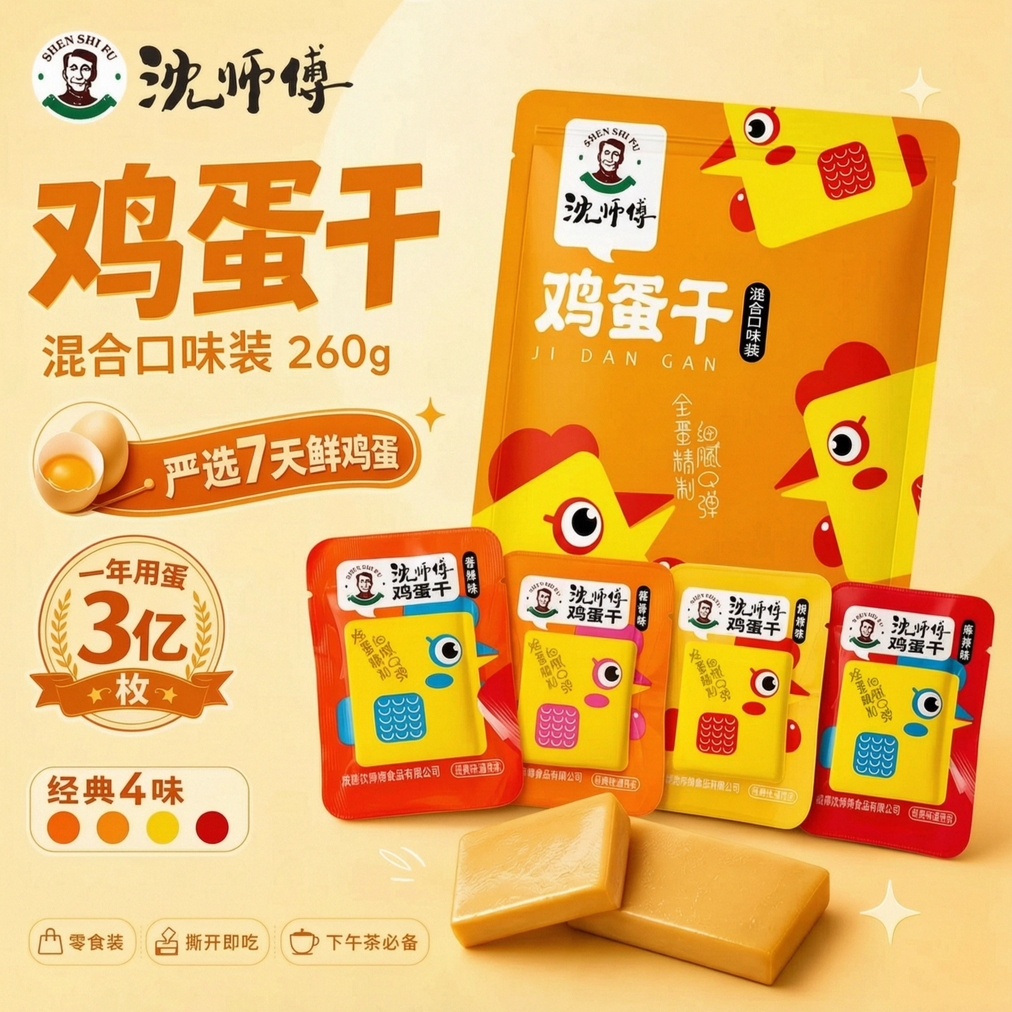 沈师傅鸡蛋干豆干健康休闲食品小吃特产解馋豆腐干即食辣卤味零食