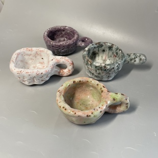 nini志野烧小茶杯手工创意日式清酒高温柴烧灰釉把手茶具冰裂开片