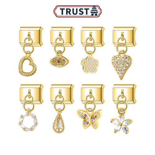 金色镶钻吊坠款模块手链