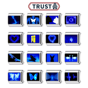 Trusta意大利模块手链DIY小众蓝色系列蝴蝶猫咪单颗饰品生日礼物