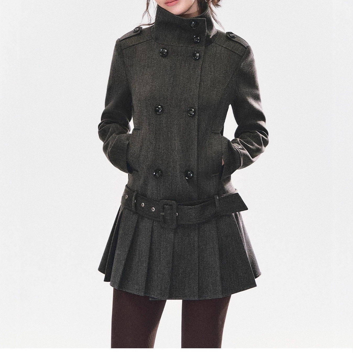 立领百褶大衣连衣裙古早风衣裙女气质收腰通勤显瘦上衣,女装/女士精品,连衣裙,淘宝优惠券,粉丝福利购,淘宝优惠卷