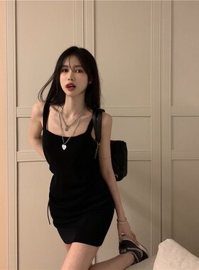 安卡妮纯欲风辣妹吊带连衣裙子女夏小众绑带收腰显瘦姐姐包臂短裙