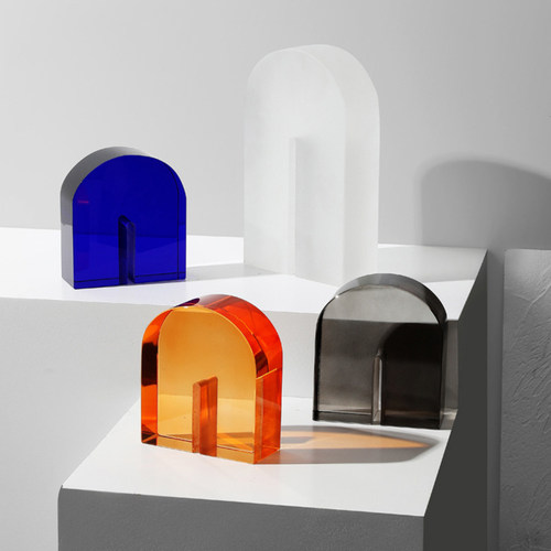 北欧丹麦彩色水晶拱形阶梯茶书挡