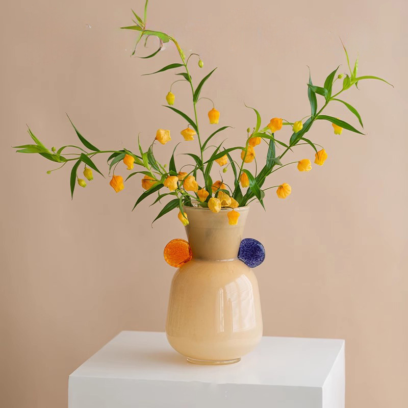 中古糖饼花器琉璃花瓶推荐小众高级复古鲜花插花韩国半然水培花瓶
