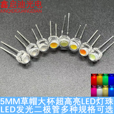 超高亮大芯片F5MM草帽大杯红黄蓝绿蓝白粉冰蓝 LED发光二极管灯珠
