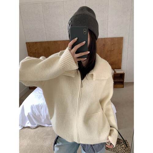 26冬上新！慵懒风氛围感大翻领拉链保暖毛衣