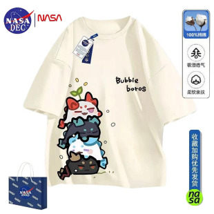 情侣半袖 男女二次元 宽松卡通印花 T恤夏季 NASA重磅纯棉龙泡泡短袖