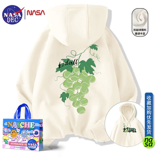 NASA联名美式 加绒oversize宽松外套 葡萄网球印花连帽卫衣男秋冬季
