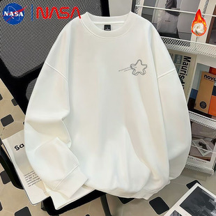 NASA潮牌重磅线条星星圆领卫衣男女百搭宽松纯棉衣服简约宽松型冬