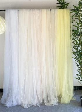 米白香槟淡黄色软纱幔婚礼迎宾背景瀑布纱装饰活动舞台布置网纱