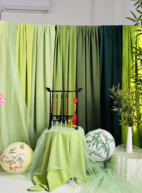 绿色布幔毕业国风场景布置新中式茶室吊顶婚庆装饰荷花节布料挂布