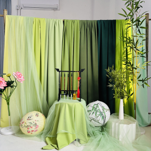 绿色布幔毕业国风场景布置新中式茶室吊顶婚庆装饰荷花节布料挂布