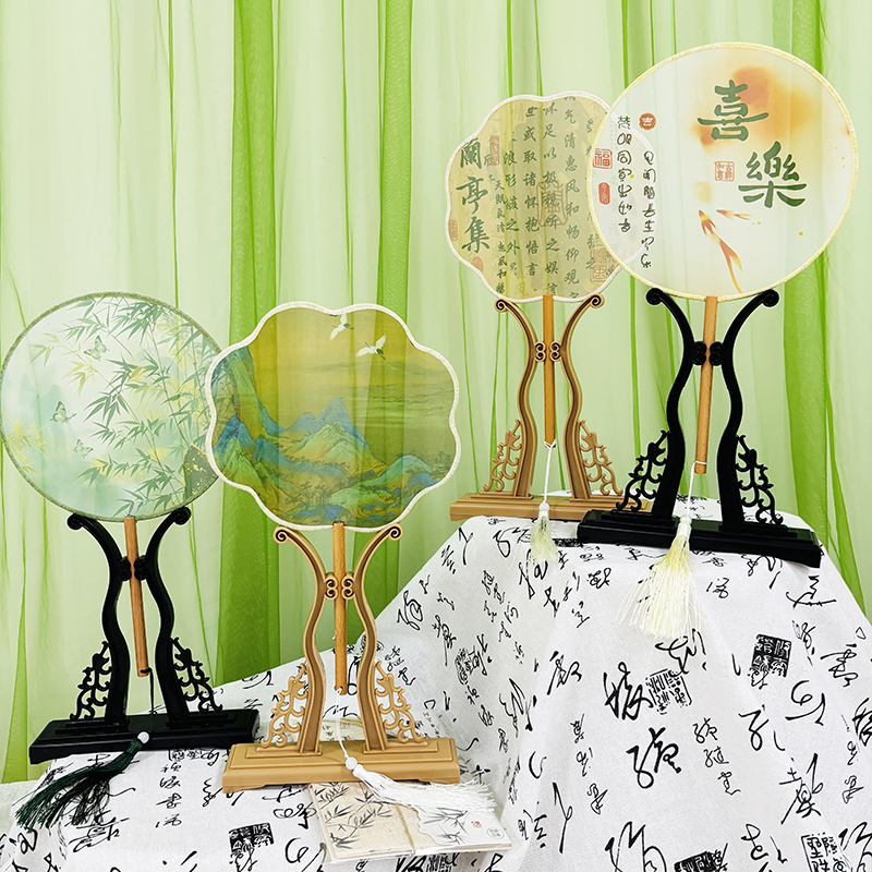 中式半透明古风团扇甜品台装饰