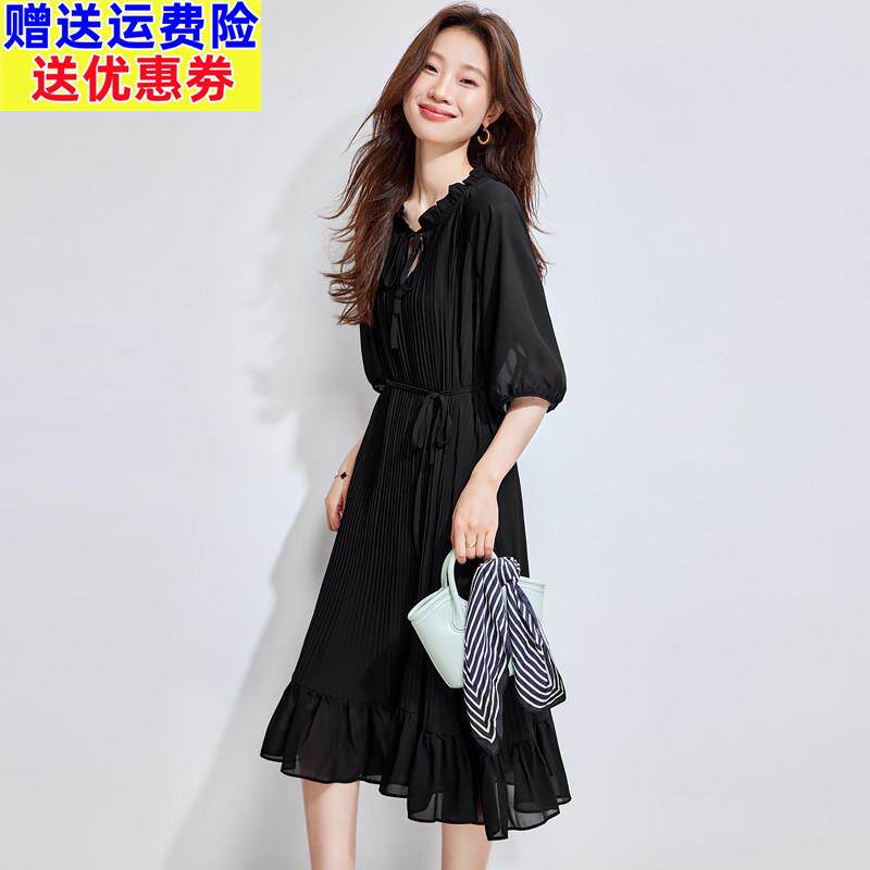 小个子雪纺洋装女夏季2026新款高级感修身气质宽松显瘦中长裙子