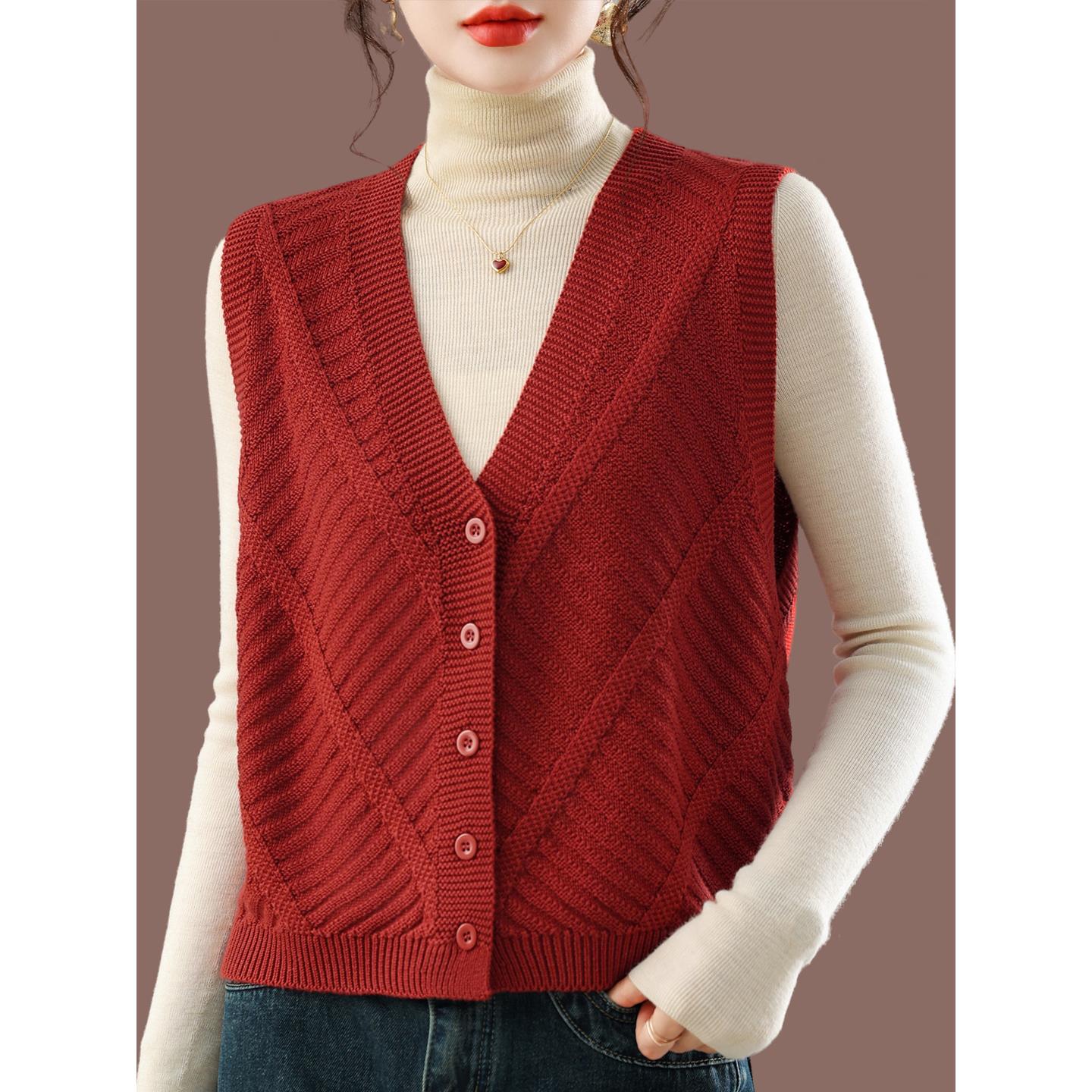 羊毛针织开衫马夹甲女2025春秋无袖坎肩上衣宽松短款背心毛衣外套