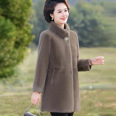 中年妈妈冬装海宁皮毛一体大衣气质中老年女秋冬高贵貂绒皮草外套