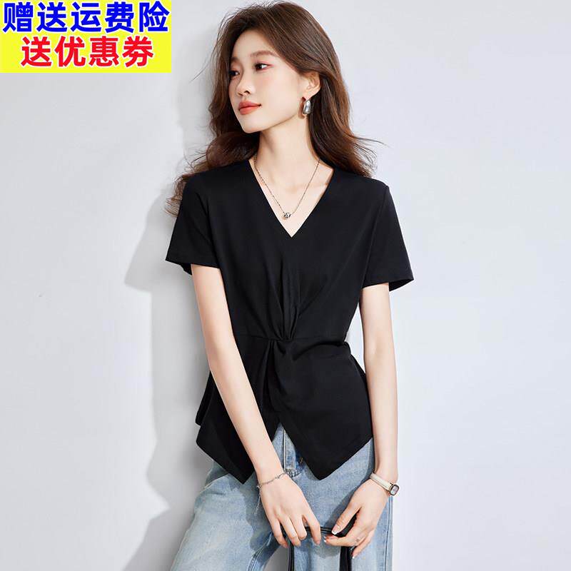 不规则正肩短袖t恤女2026夏季新款高级感宽松显瘦设计感小众上衣