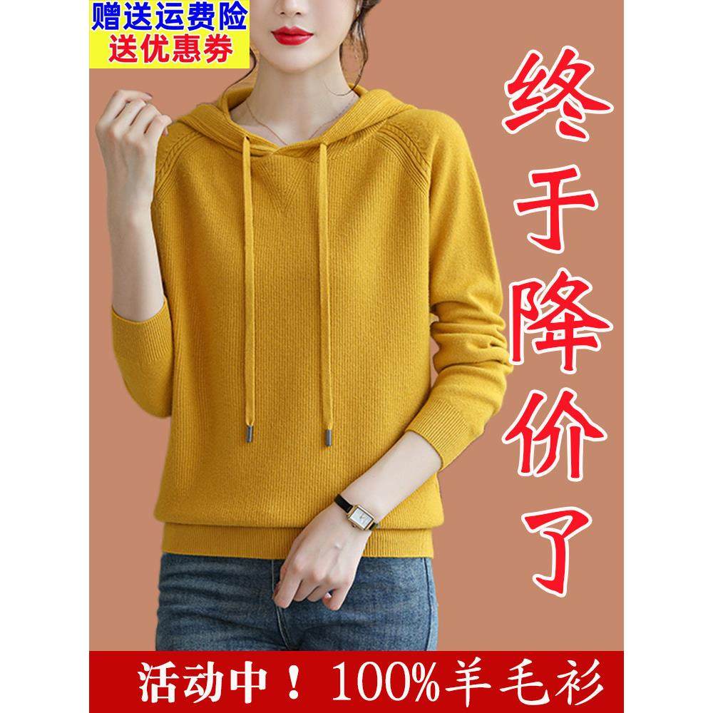 鄂尔多斯市连帽羊毛针织衫女款2025新款爆款毛衣春秋冬卫衣带帽衫