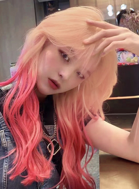 红色渐变假发亚麻金粉色女长发酒红微卷气质长卷发大波浪全头圆脸