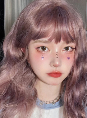 网红假发女长卷发lolita薄藤粉紫色大波浪可爱羊毛卷自然全头套