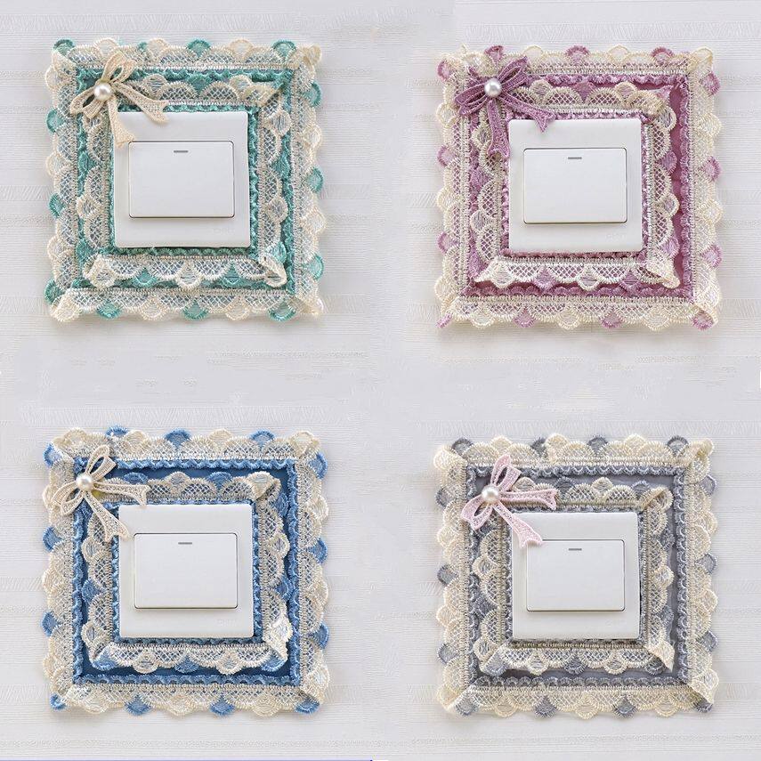 开关保护套蕾丝现代简约保护套免粘墙贴客厅灯插座边框装饰开关套