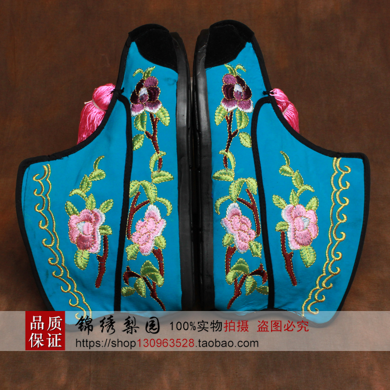 戏曲彩鞋快靴戏剧用品女打鞋京剧越剧武旦靴战靴平底彩快穆桂英鞋