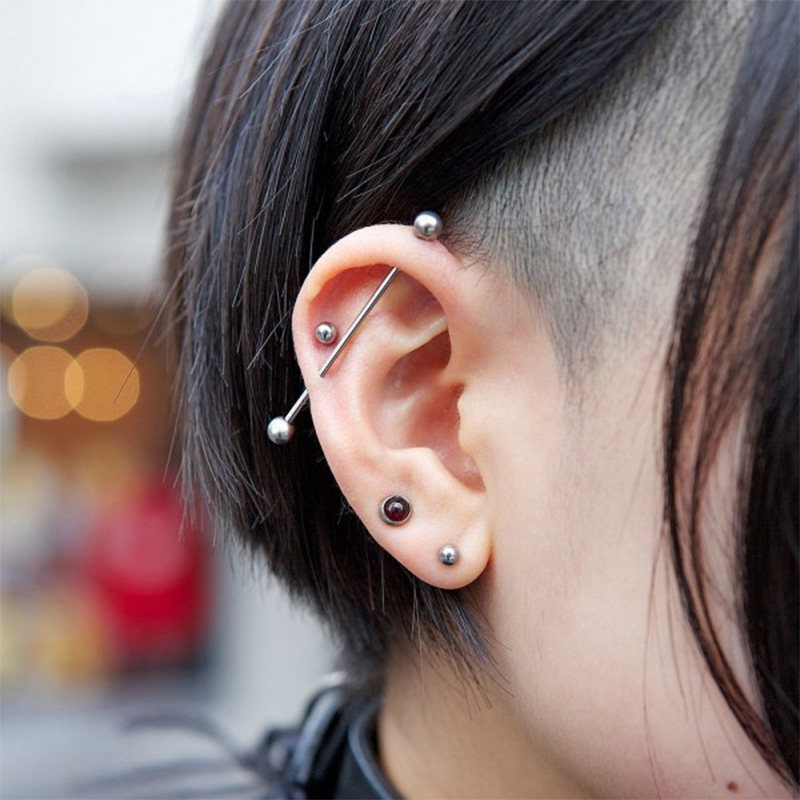 上下连长杆双耳洞穿刺饰品耳骨钉耳桥耳钉工业杠铃长耳骨杆耳针