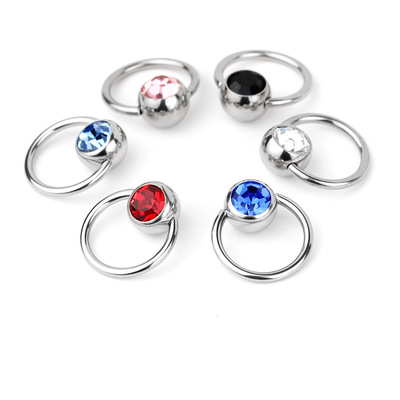 钛钢夹球饰品 BCR乳头环脐环穿刺饰品嵌钻多用环嵌钻水晶8毫米球