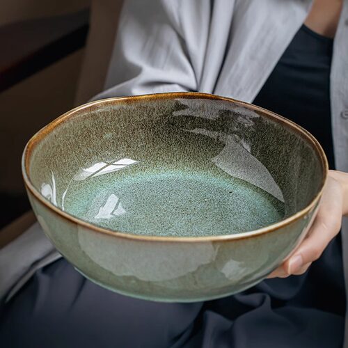 日式荷叶造型汤碗大号陶瓷碗