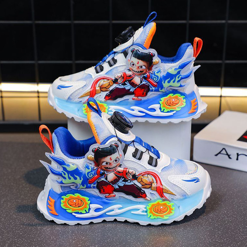 哪吒儿童运动鞋秋季2025新款男童鞋子旋转纽扣中大童网面透气跑步