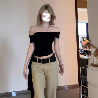 黑色短袖t恤女夏2025新款美式