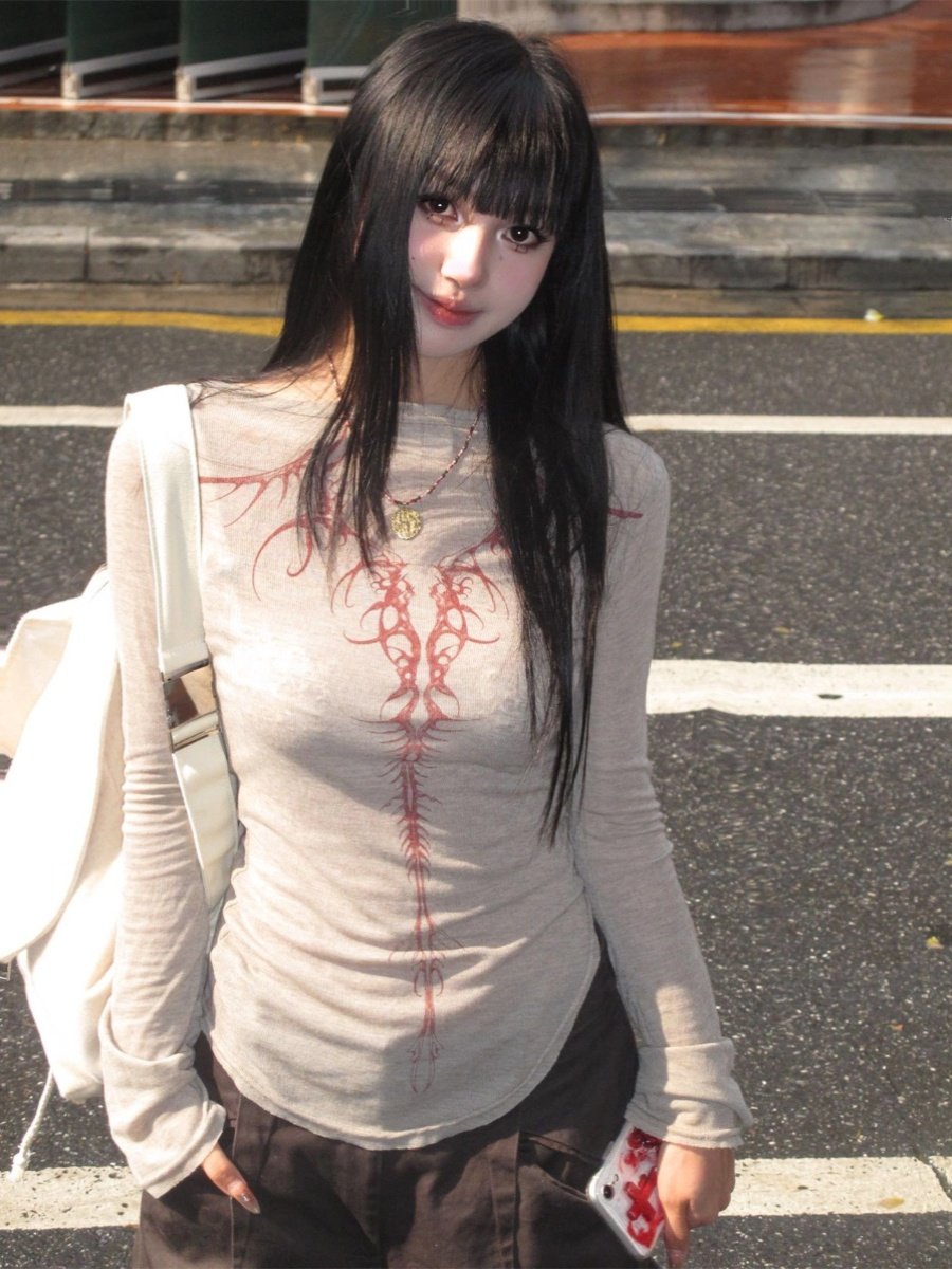 thumbnail for American babes slim thin shoulder long sleeve T-shirt women's early spring design sense niche undershirt top