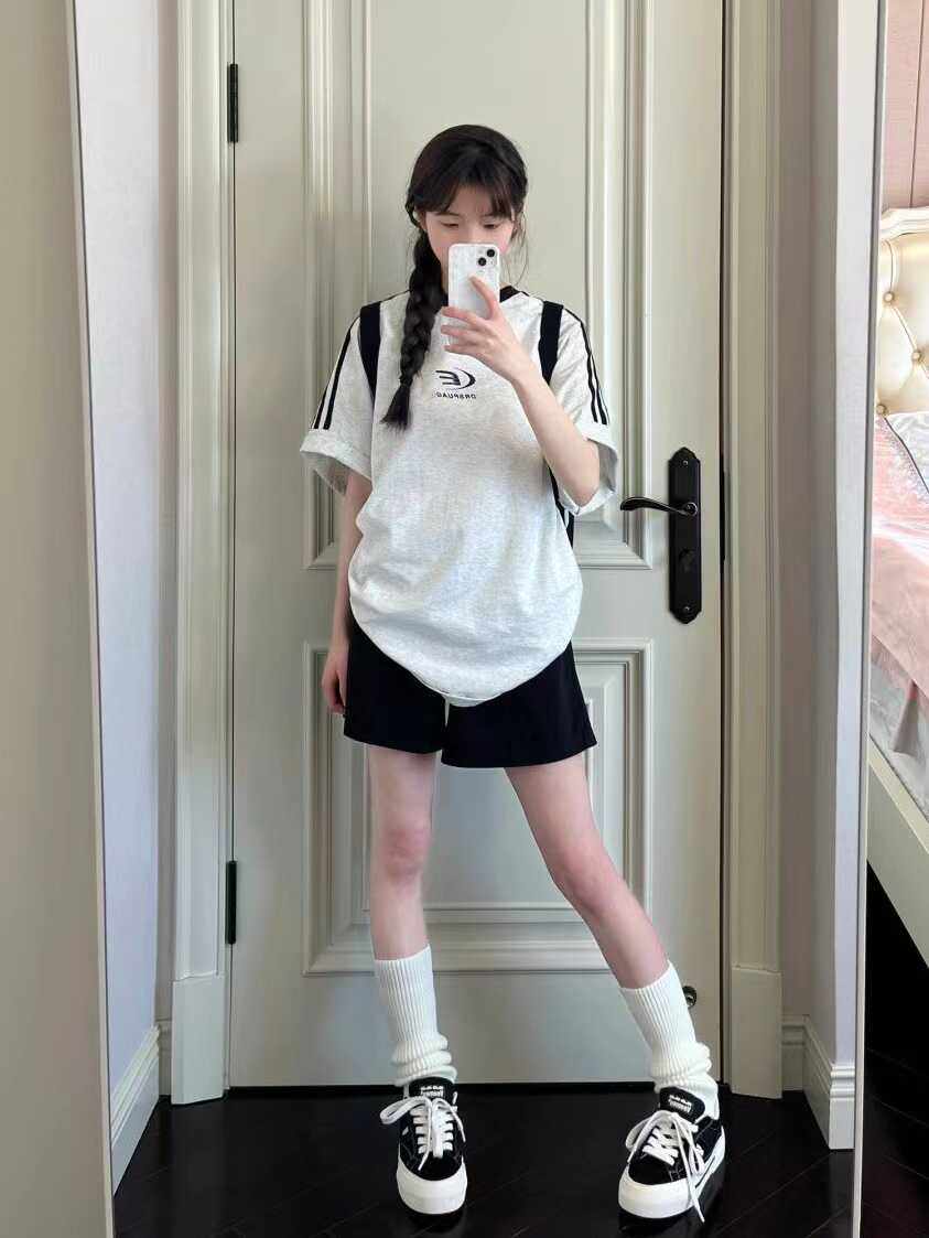 夏季休闲运动套装女纯棉韩版小个子跑步服短袖短裤宽松休闲两件套