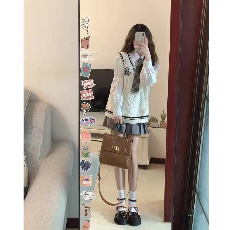 棉春秋冬学院风搭配JK两件套装