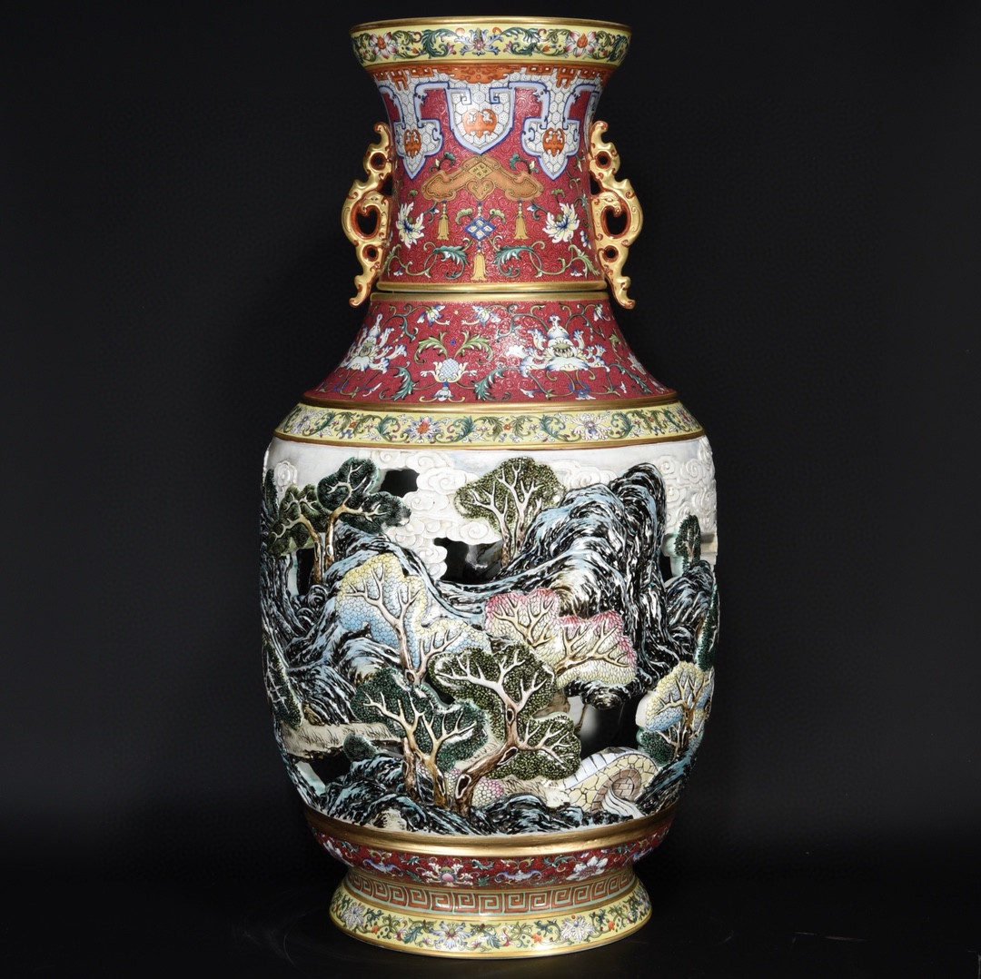 清乾隆年制珐琅彩凤来仪转心瓶大花瓶古玩古董收藏真品老瓷器捡漏