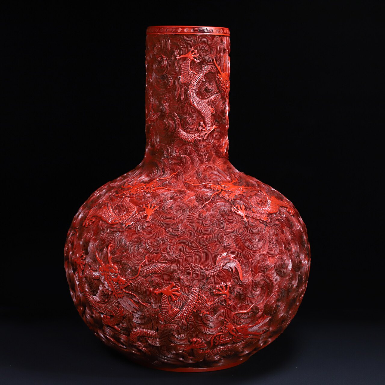 旧藏剔红漆器满雕花瓶 古董古玩老物件真品收藏雕刻摆件