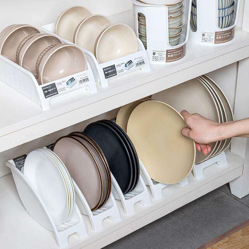 日本进口厨房置物柜碗碟碗盘收纳架柜内塑料碗架抽屉用餐具盘子架