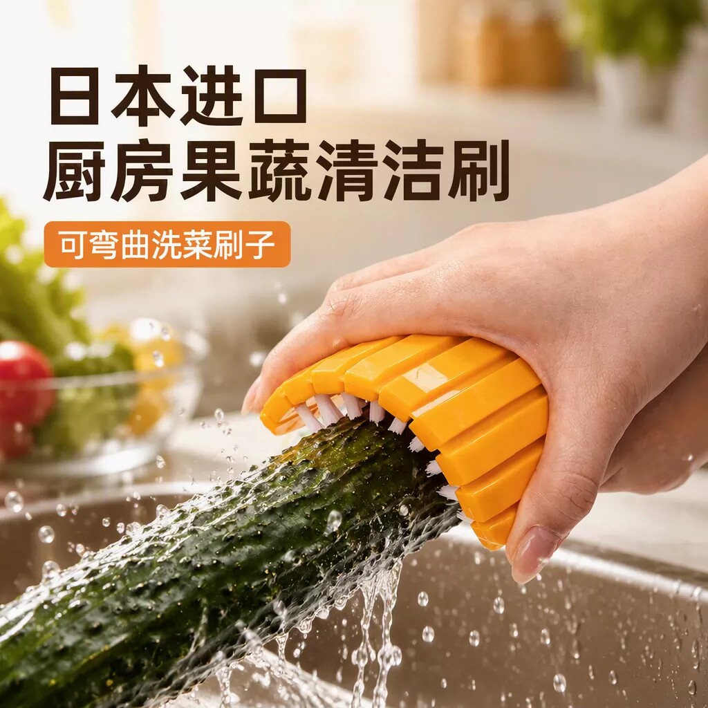 日本进口厨房果蔬清洁刷子可弯曲多功能胡萝卜山药土豆去泥洗菜刷