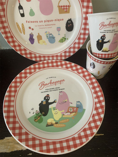 陶瓷野餐时光复古巴巴爸爸红色格子餐盘可爱卡通圆盘童年动画礼物