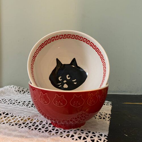 釉下彩黑猫面碗螺狮粉碗