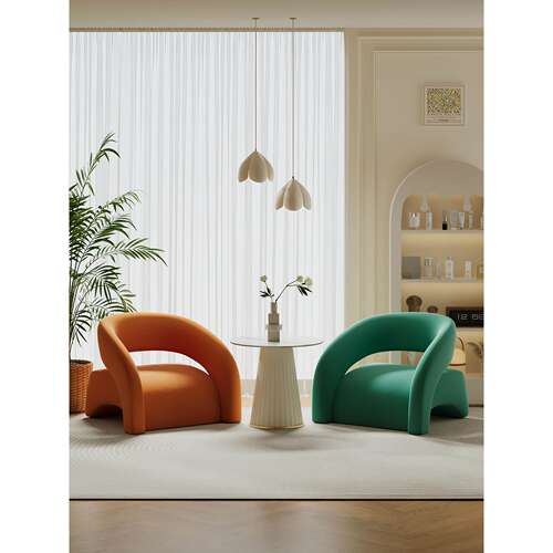 网红奶油风奶茶店咖啡厅阳台沙发椅店铺贵宾休息室布艺设计师款