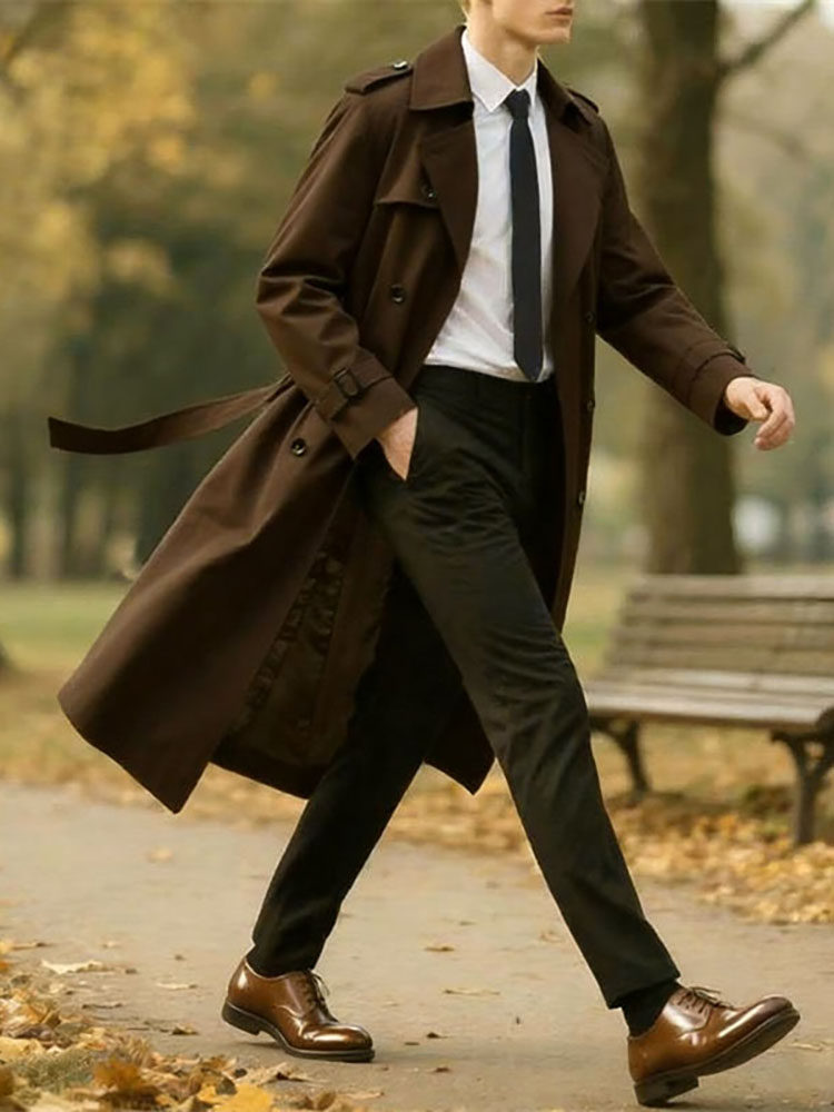 轻奢2025秋冬风衣男长款过膝英伦商务双排扣时尚外套潮流战壕风衣