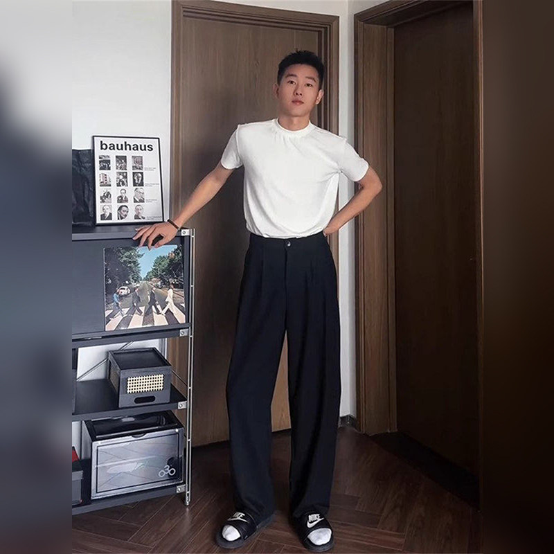 轻奢那不勒斯黑色垂感西裤男2026春秋休闲裤高级感痞帅直筒阔腿裤