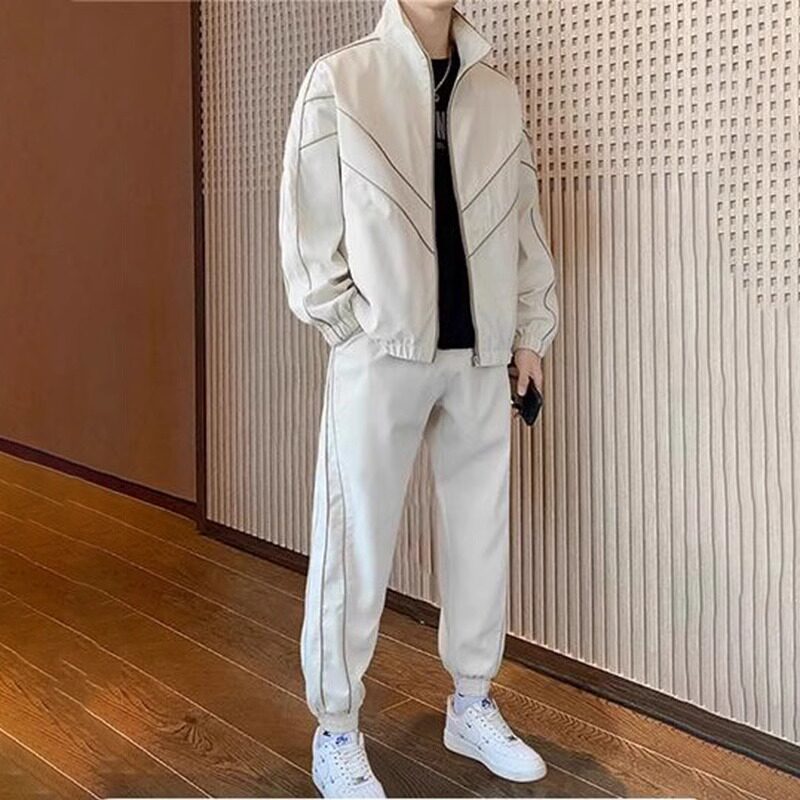 轻奢休闲运动套装男2025秋季新款夹克外套束脚搭配一套帅气九分裤