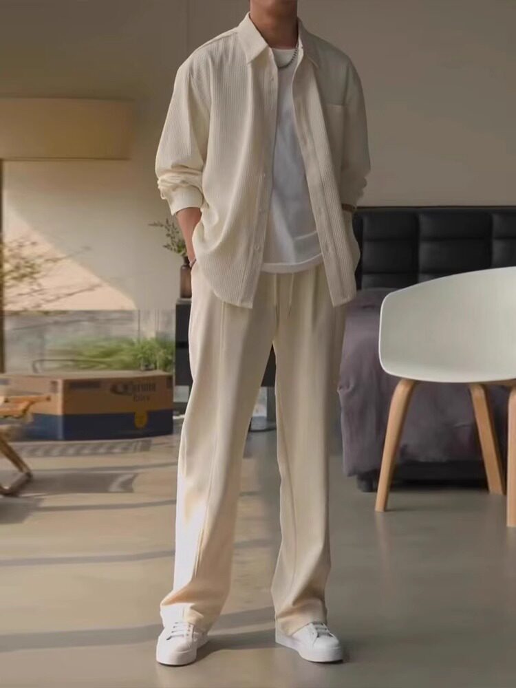 华夫格衬衫男士春季高级感薄款开衫百搭外套轻熟风穿搭休闲套装潮